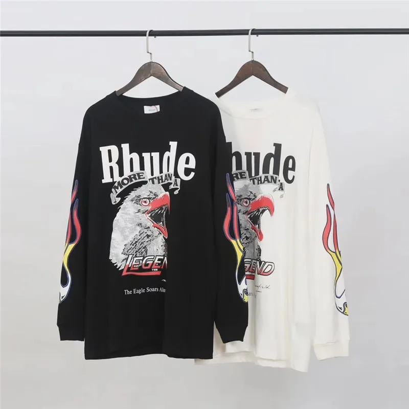 RHUDE x Maxfield LA футболка с длинными рукавами для мужчин и женщин свободная повседневная Япония принт в виде робота уличная футболка RHUDE TESTING
