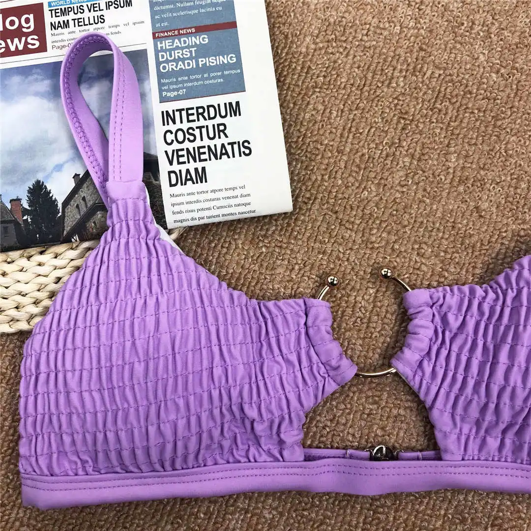 7 Colors Sexy Wrinkled Bikini Women Swimwear Female Swimsuit Two-pieces Bikini set Mid Waist Bather Bathing Suit Swim Lady V2447