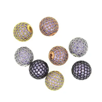 

14mm Purple CZ Round Brass Beads Micro Pave Cubic Zirconia Beads for Jewelry Making Copper Charms DIY Bracelet Necklace CZ Beads