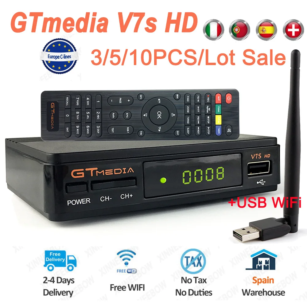 

5PCS DVB-S2 GTmedia V7S HD Satellite TV Receiver 1080P HD Satellite TV decoder Freesat V7S Powervu keys TV Receptor from spain
