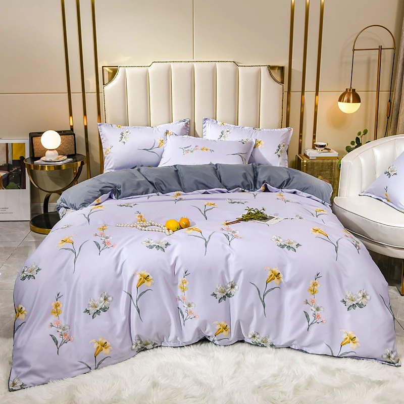 

Tencel Fabric 4pcs Bedding Sets Floral Print Duvet cover Pillowcase Sheet Soft Double Bed Cool But Not Cold