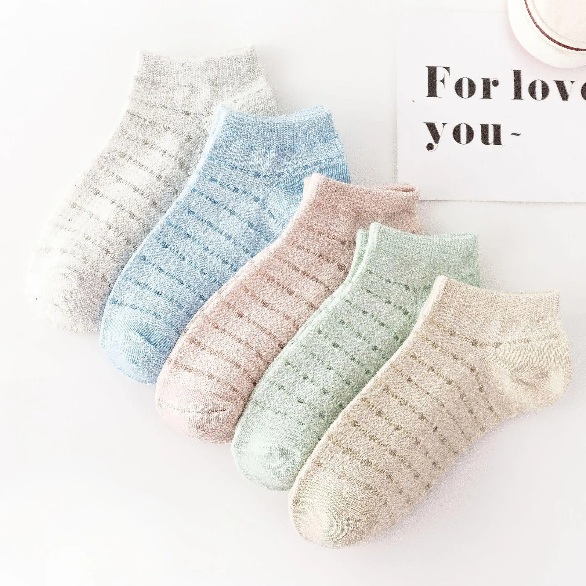 5PC Children's Socks Spring And Summer Cotton Mesh Cartoon Baby Socks Candy-colored Cute Back Embroidered Boat Socks - Цвет: 5PC Style3