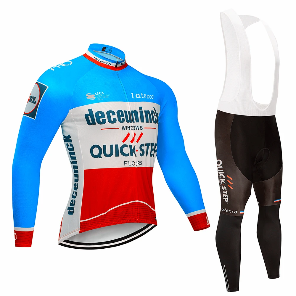 Pro Team QUICK STEP Cycling Jersey 9D Bib Set Belgium Bike Clothing Mens Winter Thermal Fleece Bicycle Clothes Cycling Wear - Цвет: Pic Color