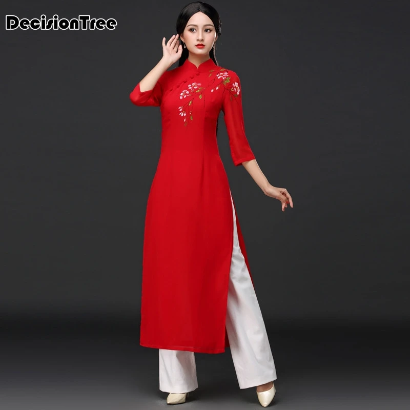 Вьетнамский aodai вьетнамский cheongsam народный стиль более женственное платье для женщин традиционная одежда цветочный ao dai комплект