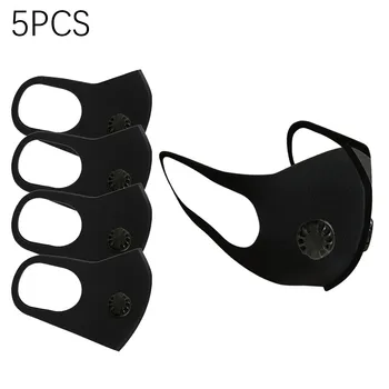 

#H40 5PCs Cotton Black Dual Breathing Valve Mask Mouth Face Masks Anti PM2.5 Dust Maske Washable Reusable Mouth Cover