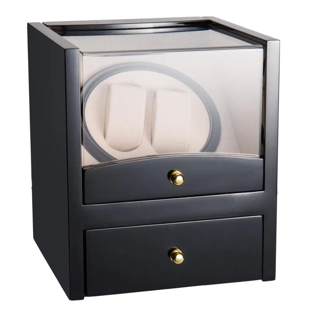 

Automatic Watch Winder Display Box Rotation Storage Organizer 2 2 Grids Wooden Cases Extremely Silent Motor[US-Stock]
