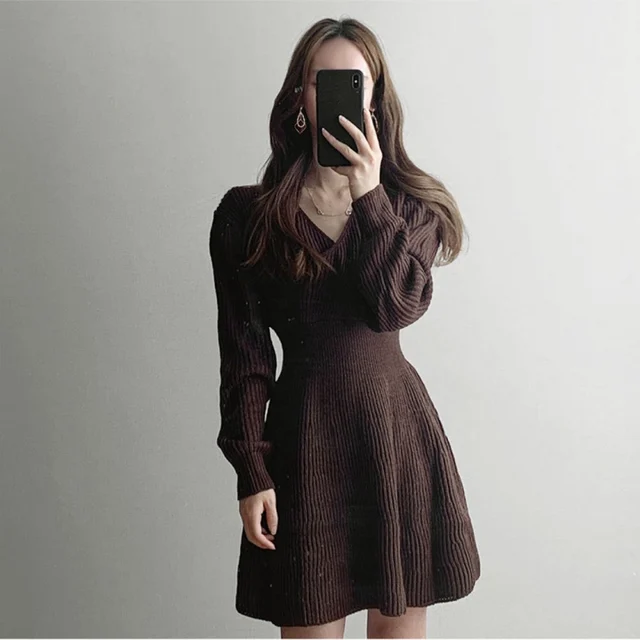 Новинка мини платье свитер сексуальный вязаный пуловер с v образным