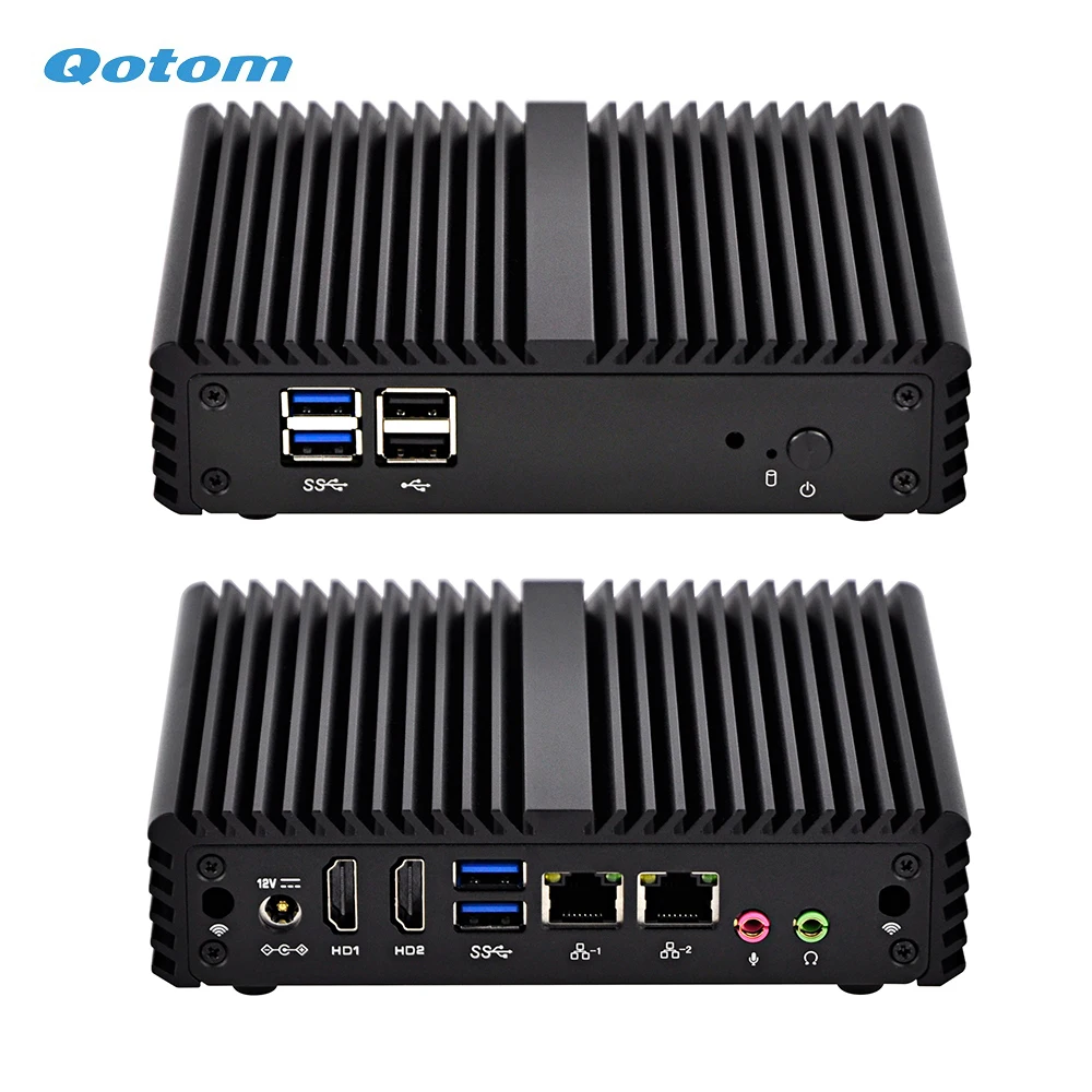 Qotom четырехъядерный мини-ПК с Celeron J3160 процессор на плате, до 2,24 ГГц, безвентиляторный мини-ПК двухканальный сетевой адаптер