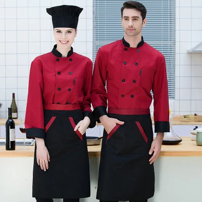 Tops and aprons Высокое качество шеф-повар униформа с длинным и короткий рукав Для мужчин Еда услуги одежда для приготовления пищи 6-Цвет рубашка для шеф-повара+ фартук - Цвет: Tops and aprons
