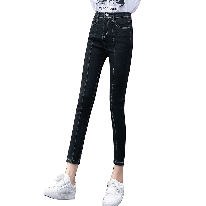 High waist jeans women spring and autumn new Korean version of the slim slim feet pants black elastic waist pencil pants