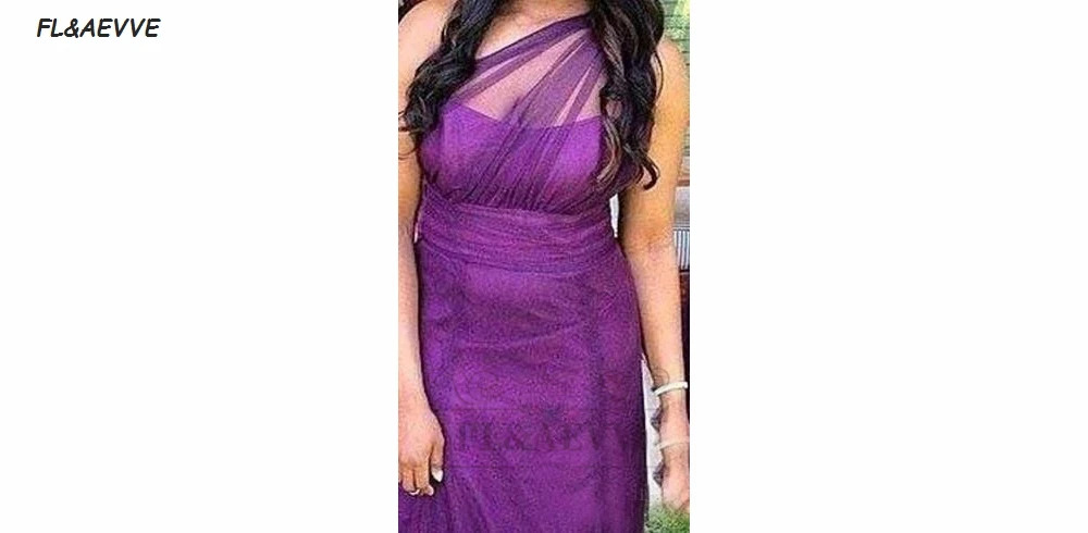 Purple One Shoulder Bridesmaid Dresses 2017 A Line Long Tulle Maid Of Honor Gowns Modest Vestido De Dama De Honor De Boda (3)
