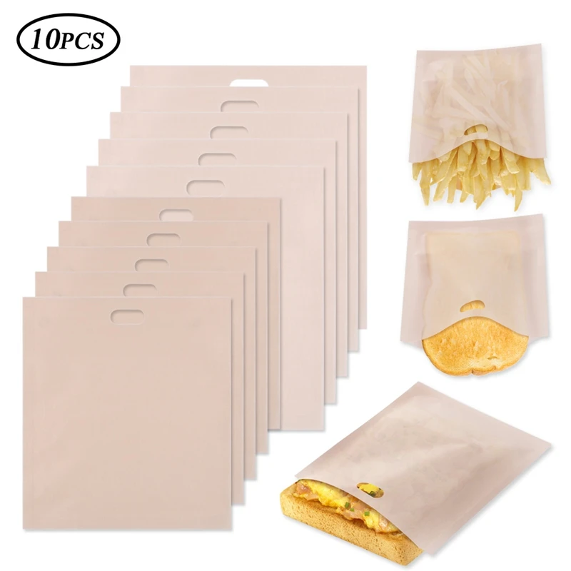 10Pcs Toaster Bags For Grilled Cheese Sandwiches Made Easy Reusable Non-stick Baked Toast Bread Bags Sandwiches Heating Bag