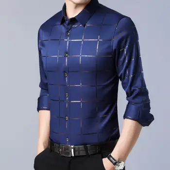 

Plus Size Men Casual Long Sleeve Turn Down Collar Checks Buttons Slim Shirt Long Sleeve Down Collar Checks Buttons Slim Shirt