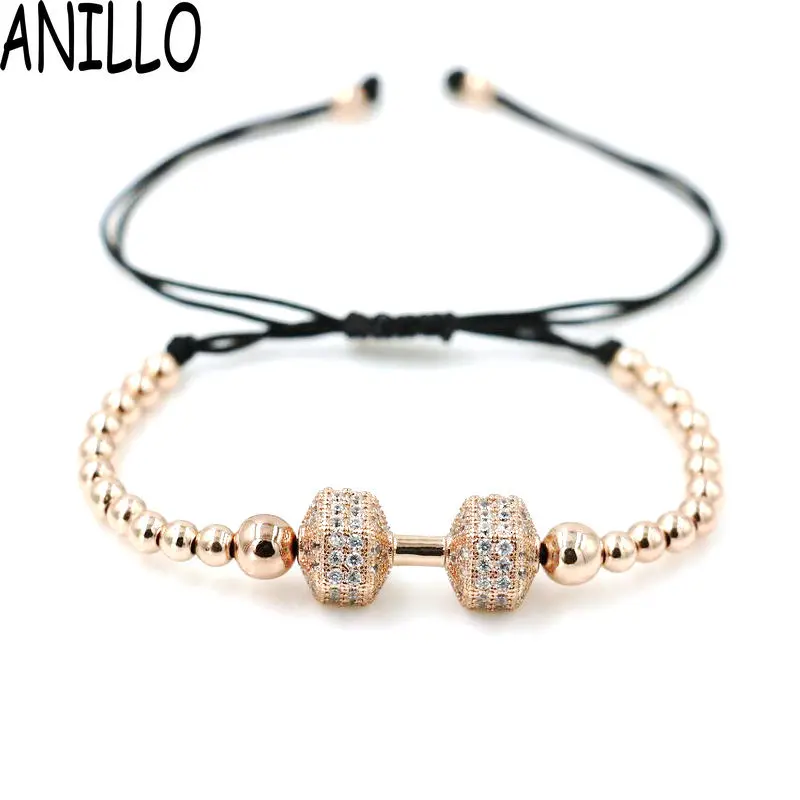 ANILLO Micro Pave CZ мужской браслет со штангой серебряный цвет любит удачу плетеный Канат для женщин Регулируемый Шарм ювелирные изделия