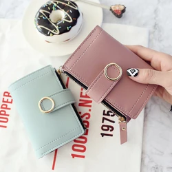 Short Women Wallet Multifunction Solid Color Hasp Female Pu Leather Zipper Coin Purses Ladies Multi-card Holder Clutch Money Bag