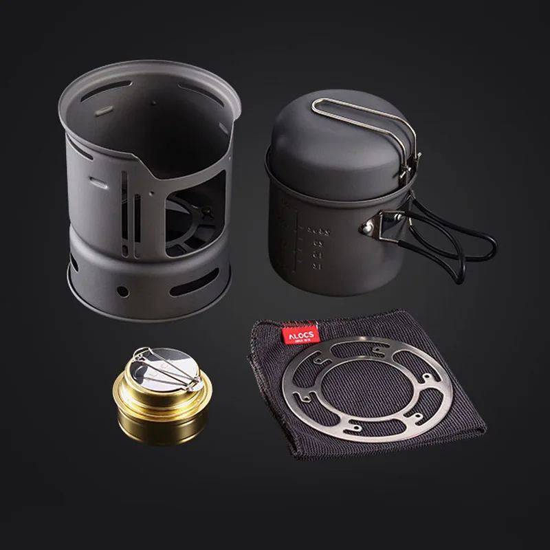 

Alocs 7pcs Camping Cookware Set 1-2 Person Cooking Utensil Spirit Stove Outdoor Alcohol Stove Pot Bowl Windshield CW-C01