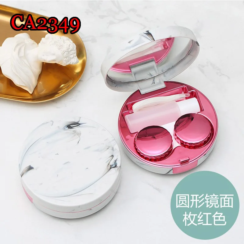 1Pcs Cute Marble Stripe Contact Lens Case Travel Glasses Lenses Box For Unisex Eyes Care Kit Holder Container - Цвет: Rose Red
