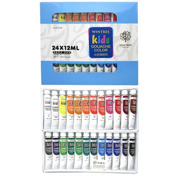

Gouache Paint Set 24 Vibrant Colors in Tubes Convenient to Mix with Great Result B95C