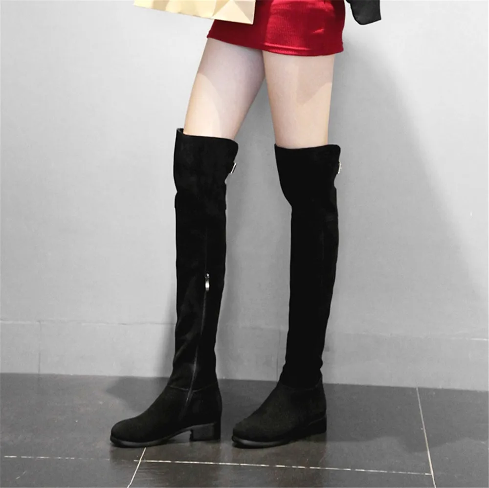 Сапоги выше колена; женская зимняя обувь черного цвета из натуральной кожи с круглым носком на квадратном каблуке; сапоги до бедра на молнии; LIH02 muyisxi