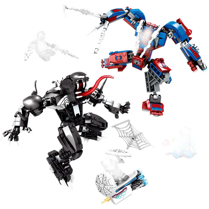 

671Pcs Marvel Avengers Super Heroes Spiderman Spider Man Vs Venom Mech Building Blocks Brick Toy