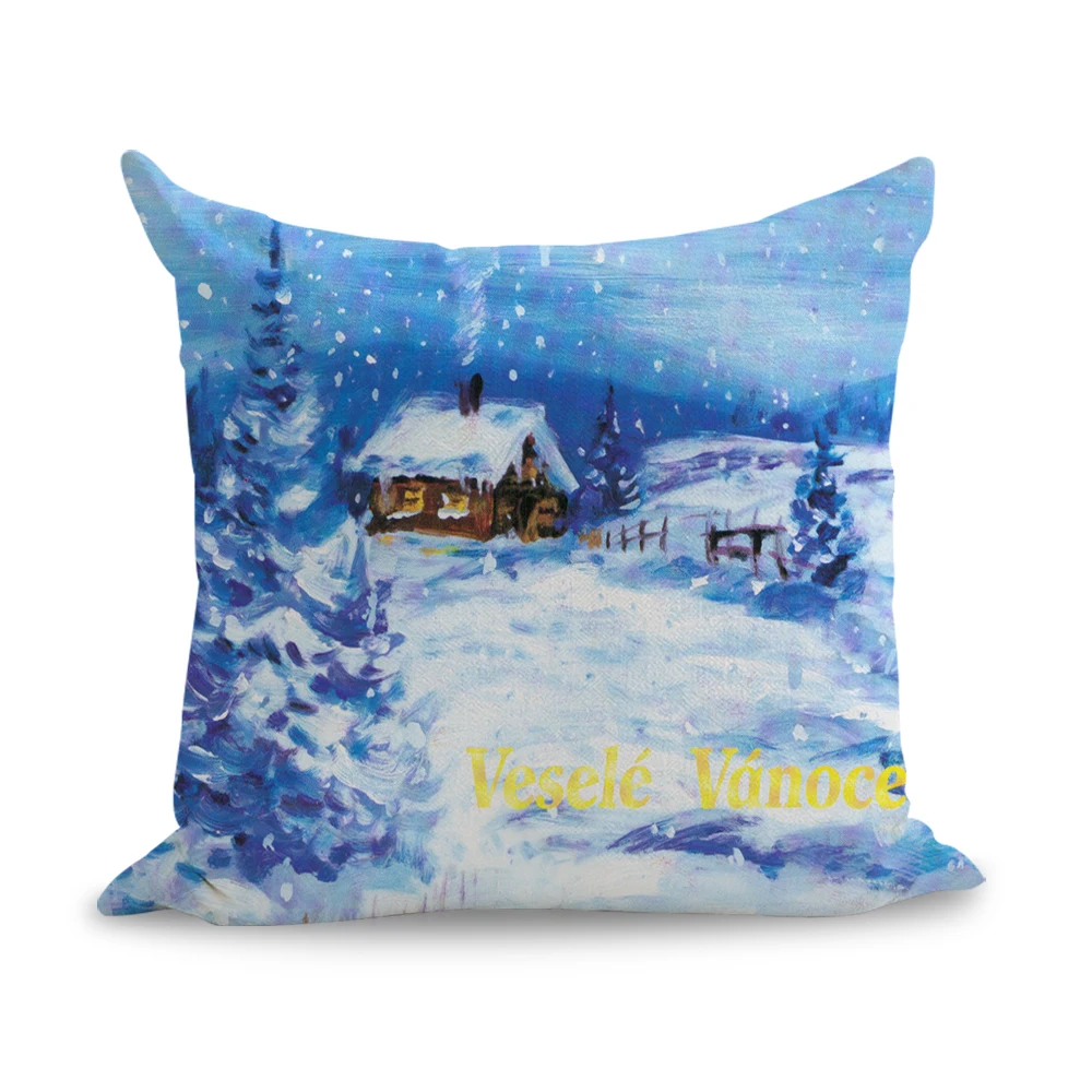 18x18 Christmas Holiday Winter Designs & Photography Vintage Christmas Village Holiday Snow Scene Throw Pillow Multicolor 