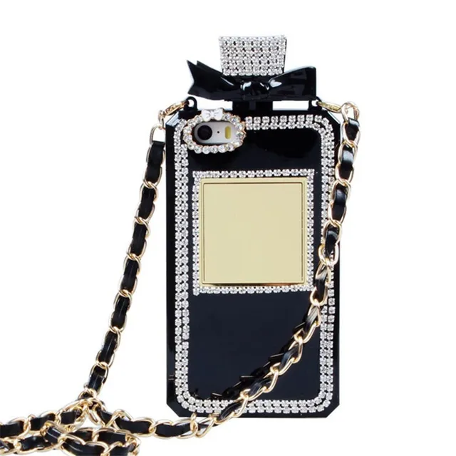 Luxury Perfume Bottle Design 3D Diamond Handmade Phone TPU Soft Cases For  iPhone 14 12 13 Pro XS Max Cover With Metal Chain