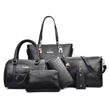 

6Pcs/Set Fashion Luxury Designer Crocodile PU Leather Tote Shoulder Satchel Messenger Clutches Composite Bags Brand Handbags