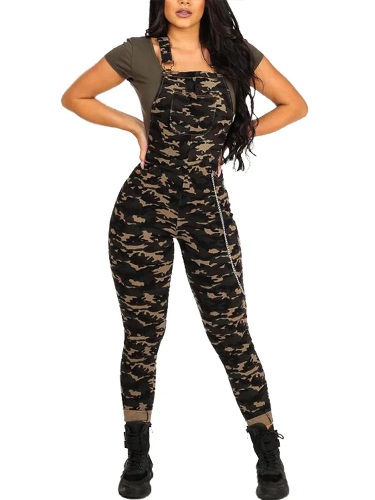 Dower Me Fashion Camouflage Spaghetti Strap Women Jumpsuit Casual Sleeveless Long Trousers Jumpsuits for Women KZ110