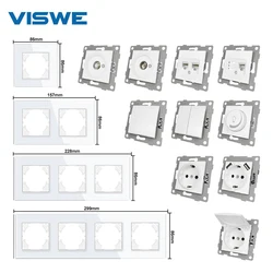 VISWE G Series Light switch Dimmer EU Usb wall socket TV RJ45 Module and glass panel DIY combination Suitable for round box