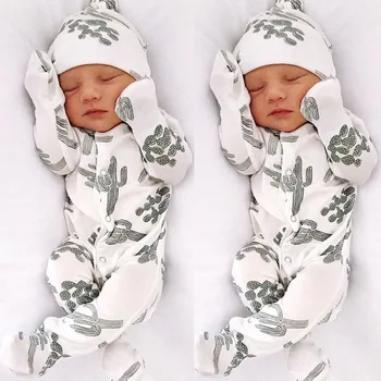 

Newborn Infant Baby Boy Girl Floral Romper Jumpsuit Sleepwear Hat Outfits Set Children's suit High Quality