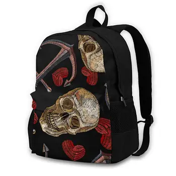

Laptop Backpack Women Canvas Backpack School Teenagers Casual Travel Embroidery Human Skull Anchor And Heart Bags