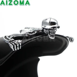 Chrome Motorcycle Skull Skeleton Decorative Figure For Harley Visor Headlight & Handlebar & Curved Rear/Front Fender Ornament