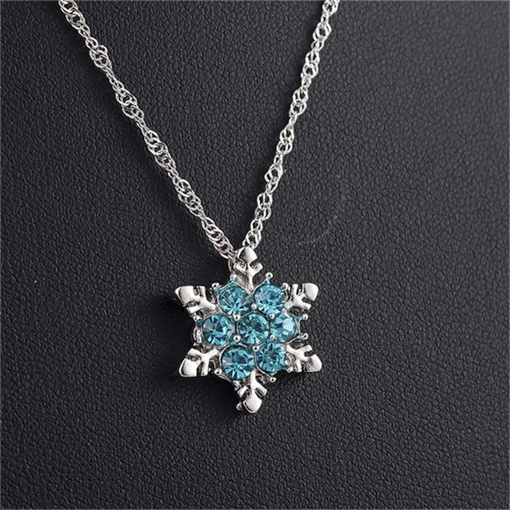 Blue Crystal Snowflake Zircon Flower Necklaces & Pendants Jewelry - Image 4