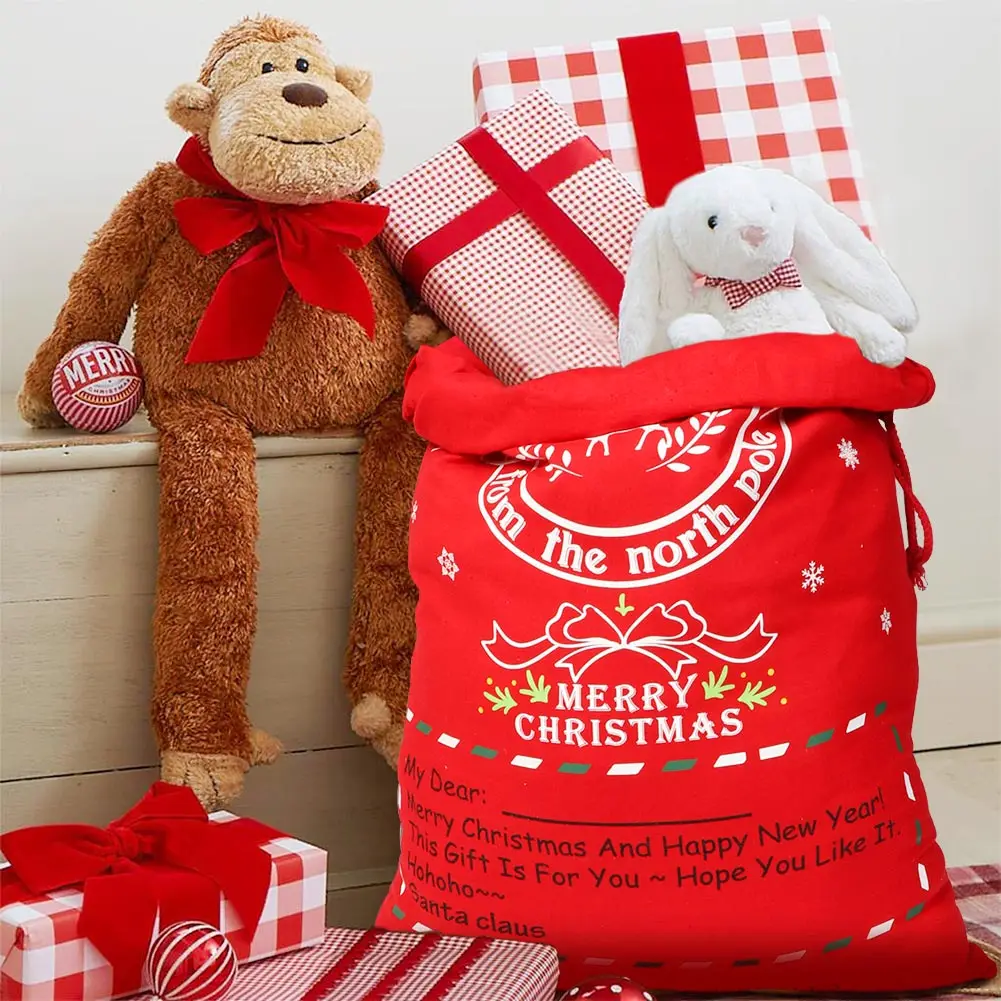 Теплые холщовые сумки Санты с кулиской, рождественский подарок, большие рождественские мешочки из мешковины, новогодние принадлежности, 50X70 см