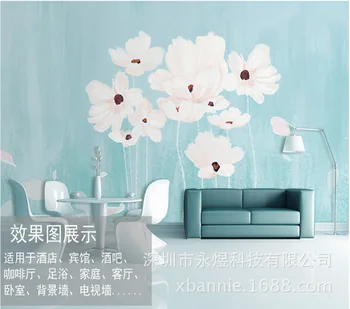 

Hand-Painted Northern European-Style White Beautiful Flower Wall Decoration Wallpaper Living Room Sofa Bedroom TV Wall Mural
