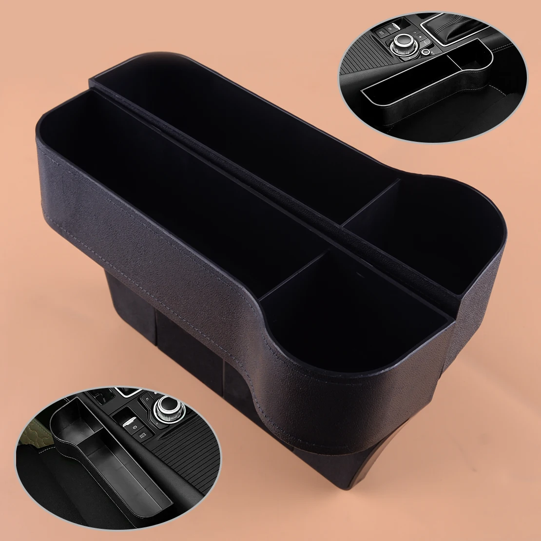 

DWCX Universal 2Pcs Black Car Seat Side Slit Gap Catcher Organizer Box Storage Pocket with Cup Holder