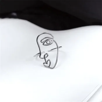 

New Fashion Personality Line Irregular Hollow Face 925 Sterling Silver Jewelry Simple Temperament Exquisite Opening Rings SR549