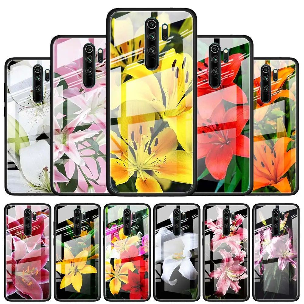 Colorful Flower Lily for Xiaomi Redmi K40 K30 K20 Pro Plus 9C 9A 9 8A 7 Luxury Shell Tempered Glass Phone Case Cover | Мобильные