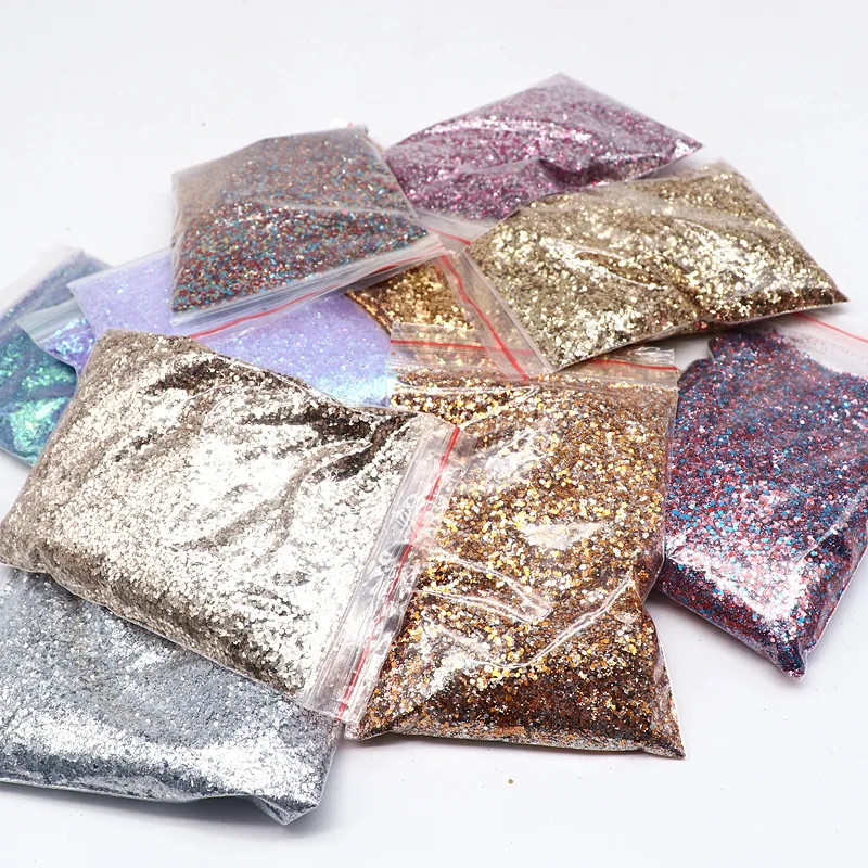 50g Nail Polish Sequin Champagne Silver Gold Mixed Purple Series Gloss Glitter Powder Gel Polishing Set for Gel Nail Decoration