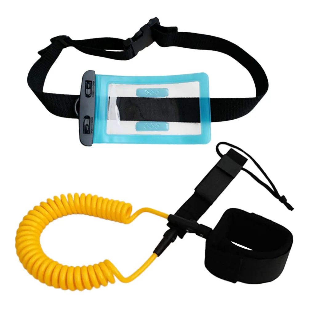 10ft 7mm Coiled Surfboard SUP Leash Stand up Paddle Board Leg Rope Ankle Strap with Waterproof Wallet Dry Bag for Surfing 