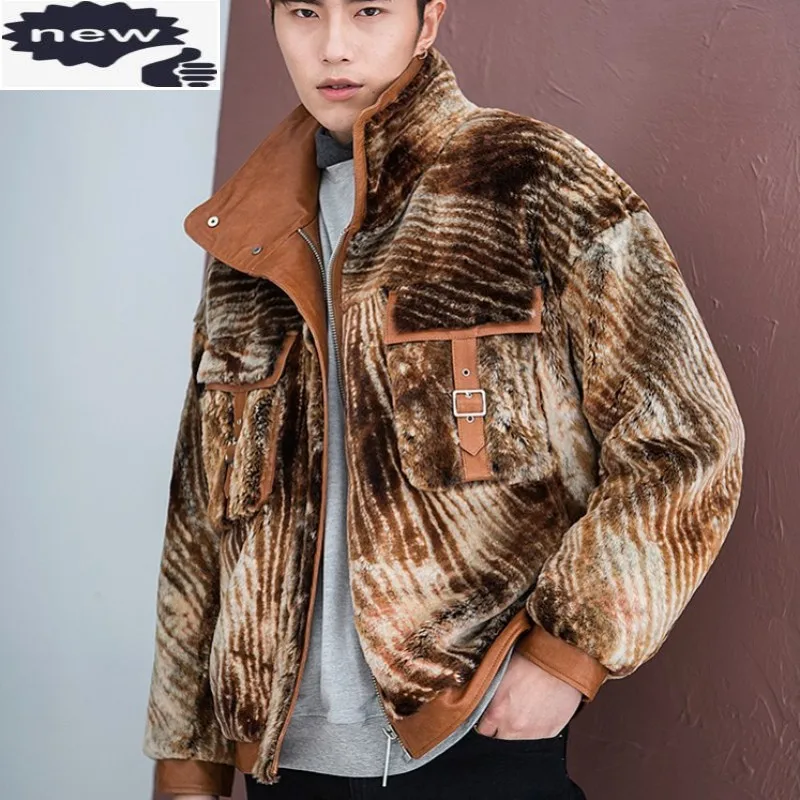 

Designer Mens Real Fur Wool Coat Winter Shearling Short Motorcycle Jacket Loose Fit Fashion Luxury Genuine Leather Jackets Men