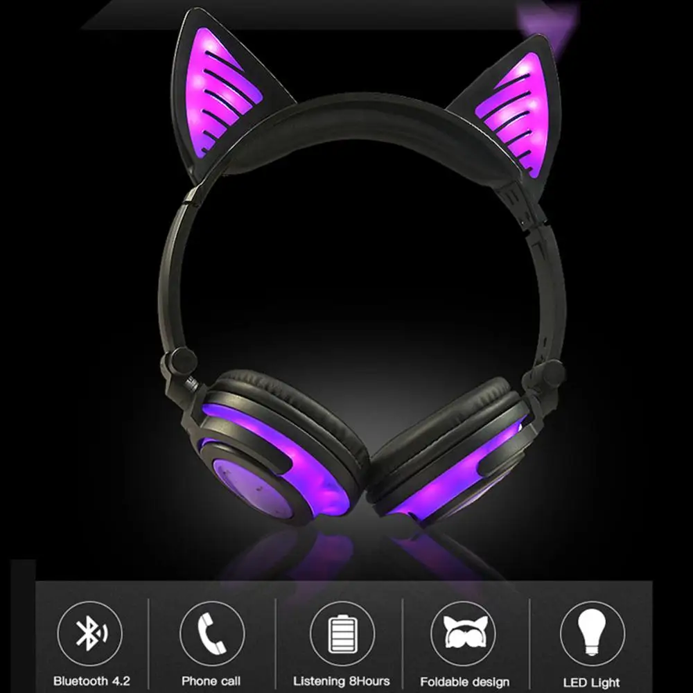 

LED Light Cute Cat Portable Wireless Headphones Bluetooth Stereo Foldable Headset Audio Mp3 Adjustable Earphones