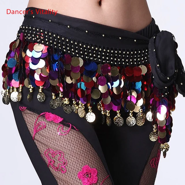 Belly dance belt costumes sequins tassel belly dance hip scarf for women belly dancing belts indain colors belt as the photo