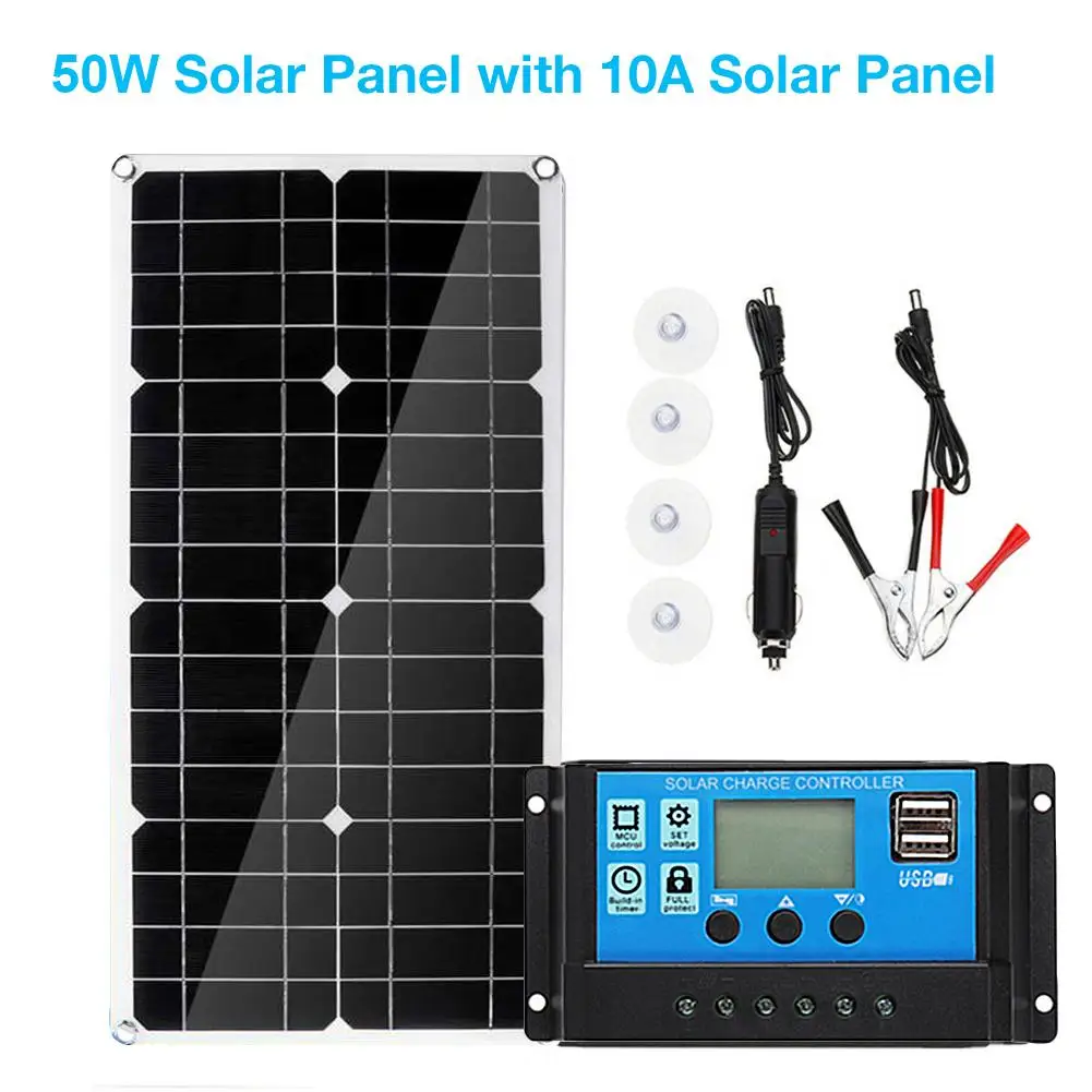 50W 18V Charging Solar Panel Board Monocrystalline 4 Level PWM Outdoor Cycling Hiking Camping Mobile Phones Tablets #Y2 | Электроника