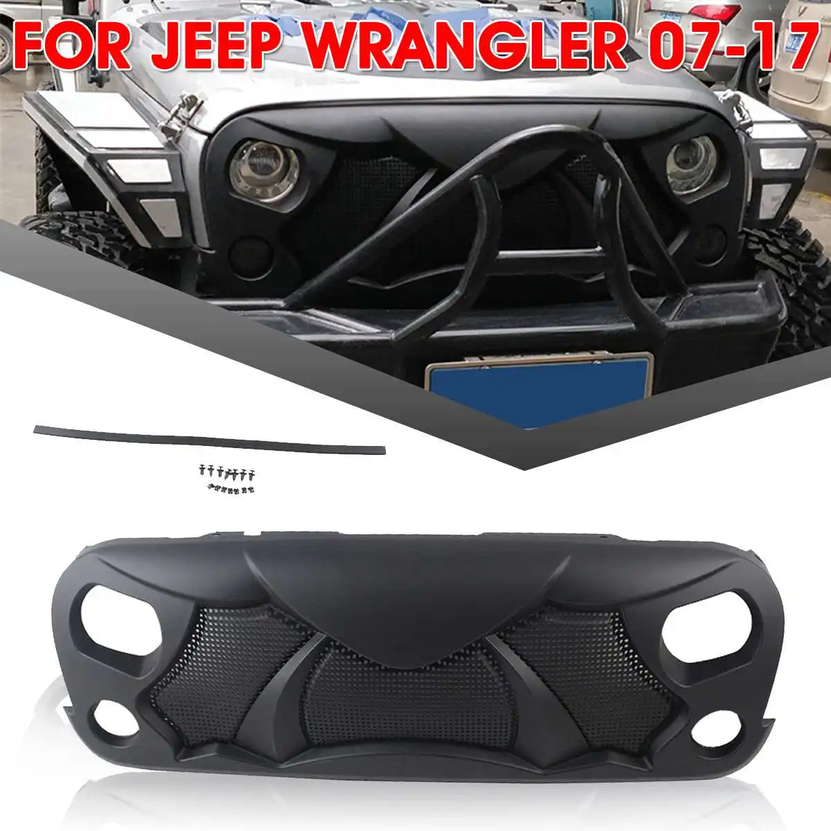 

126x17x47cm Car Front Grille Mesh Grill Cover Trim Exterior Decoration ABS Stickers For Wrangler 2007-2017