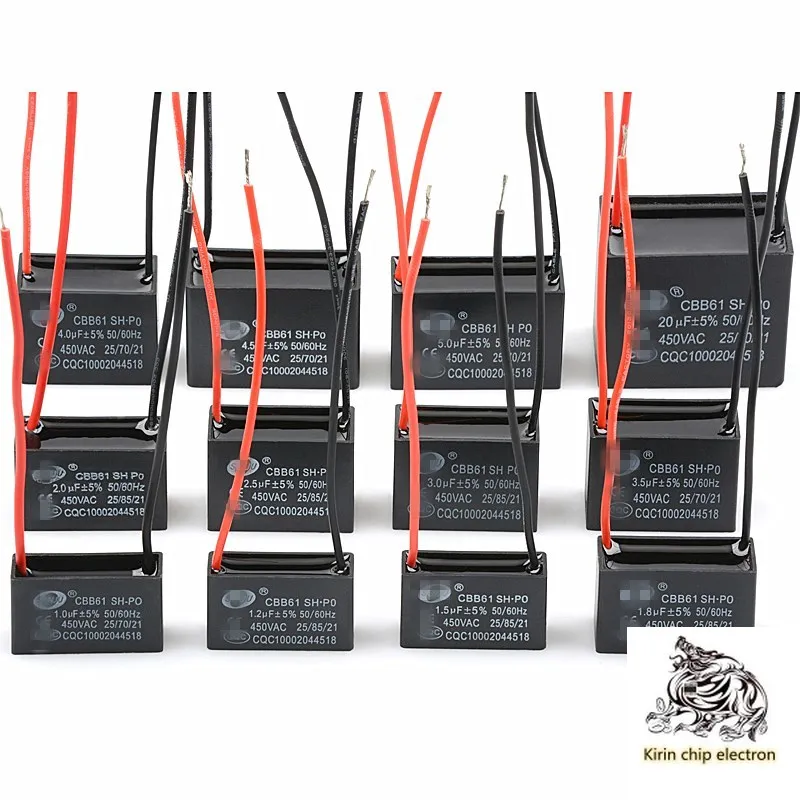 10pcs / Lot 1 1.2 1.5/1.8/2/2.5/3/4/5/6/8/10uf fan motor CBB61 starting capacitance 450V | Электронные компоненты и