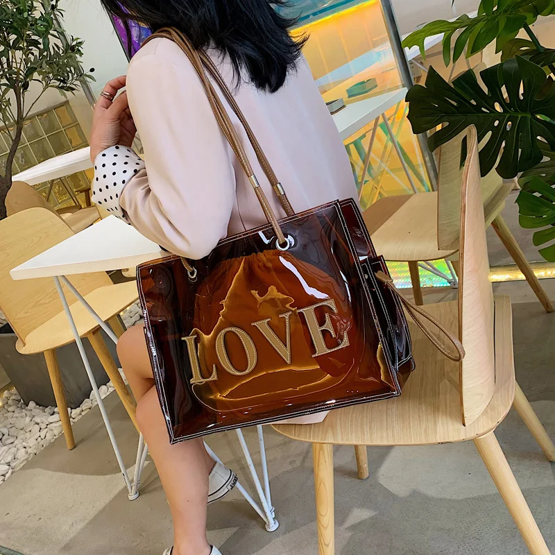 

Jelly Transparent Big Bag 2020 New Summer Large Capacity Tote Bag Texture Son Daughter Handbag Shoulder Transparent Bags Candy