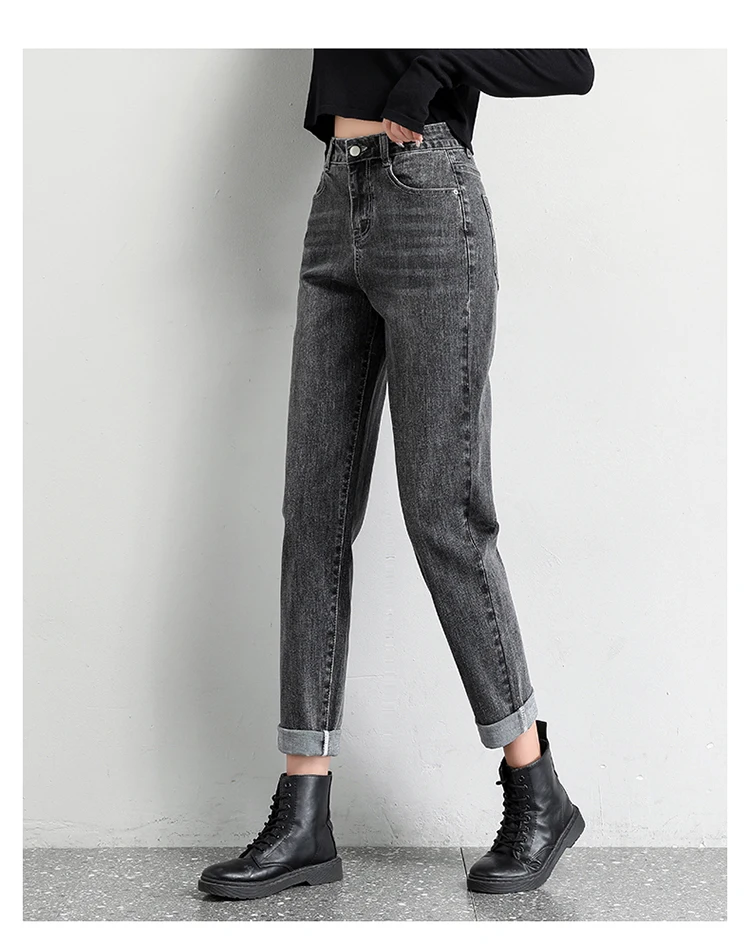 Jeans Pinggang Tinggi Wanita Antik Abu 