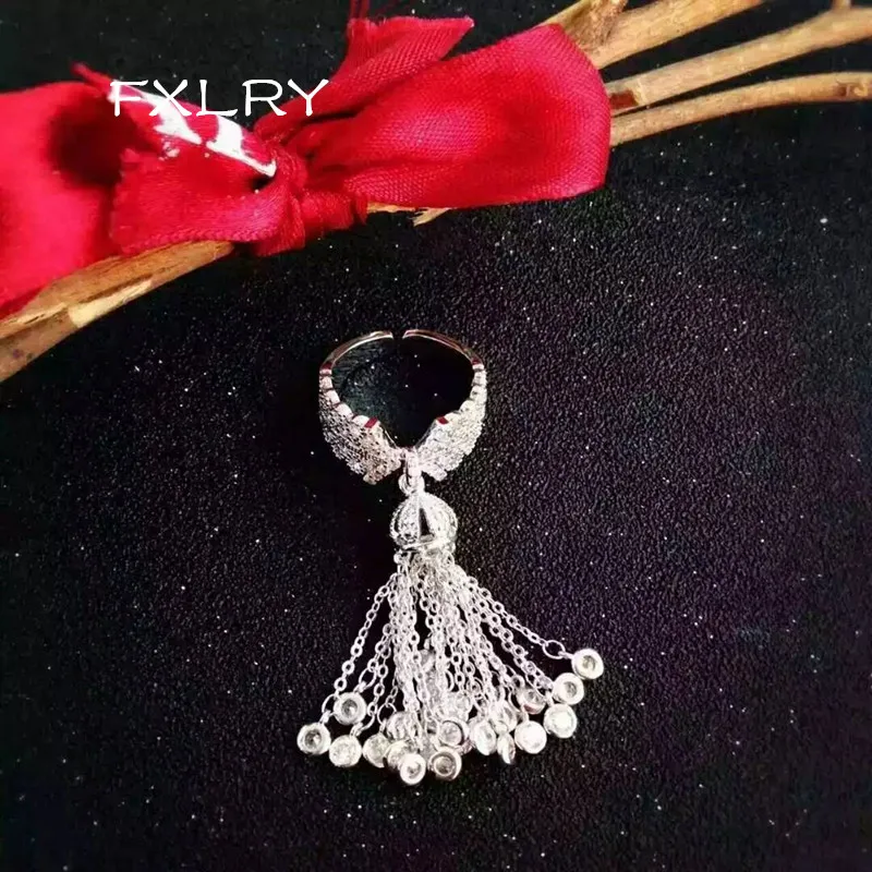 FXLRY роскошный белый цвет микро-инкрустированные AAA циркон Регулируемые кольца с кисточками для женщин свадебный банкет Свадебные модные ювелирные изделия