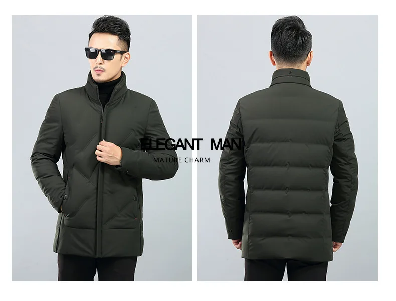 Yxt Slim Fit белый утиный пух тонкий мужской пуховик модное городское пальто со стоячим воротником средней длины
